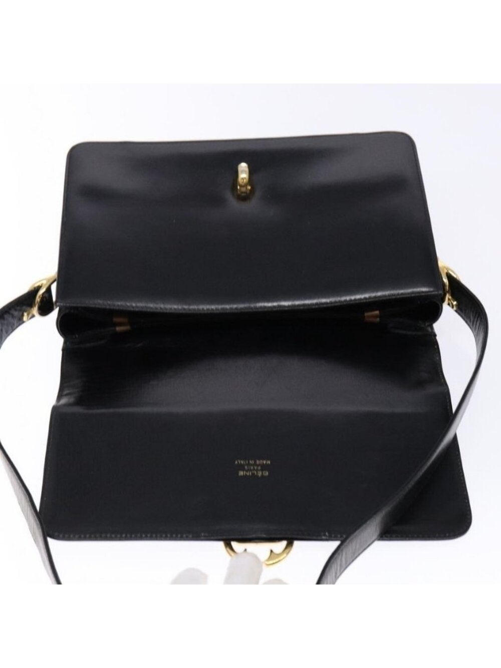 Authentic CELINE Horse Carriage Shoulder Bag Leather Black Gold - Picture 7 of 16